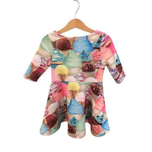 Ice cream Print Girls Dress XS 4 The Childrens Place 3/4 Sleeve Polyester/Spande - Picture 3 of 7